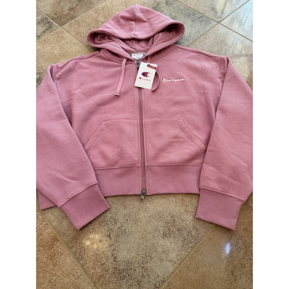 Women's Champion Pink Relaxed Cropped Fleece Zip Hoodie Size Large NWT - Picture 2 of 9